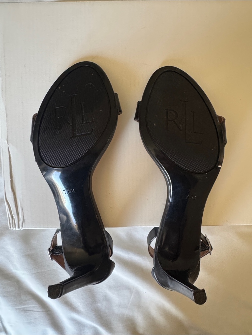 Ralph Lauren Black Leather Ankle-Strap Stiletto Sandals - Picture 5 of 9